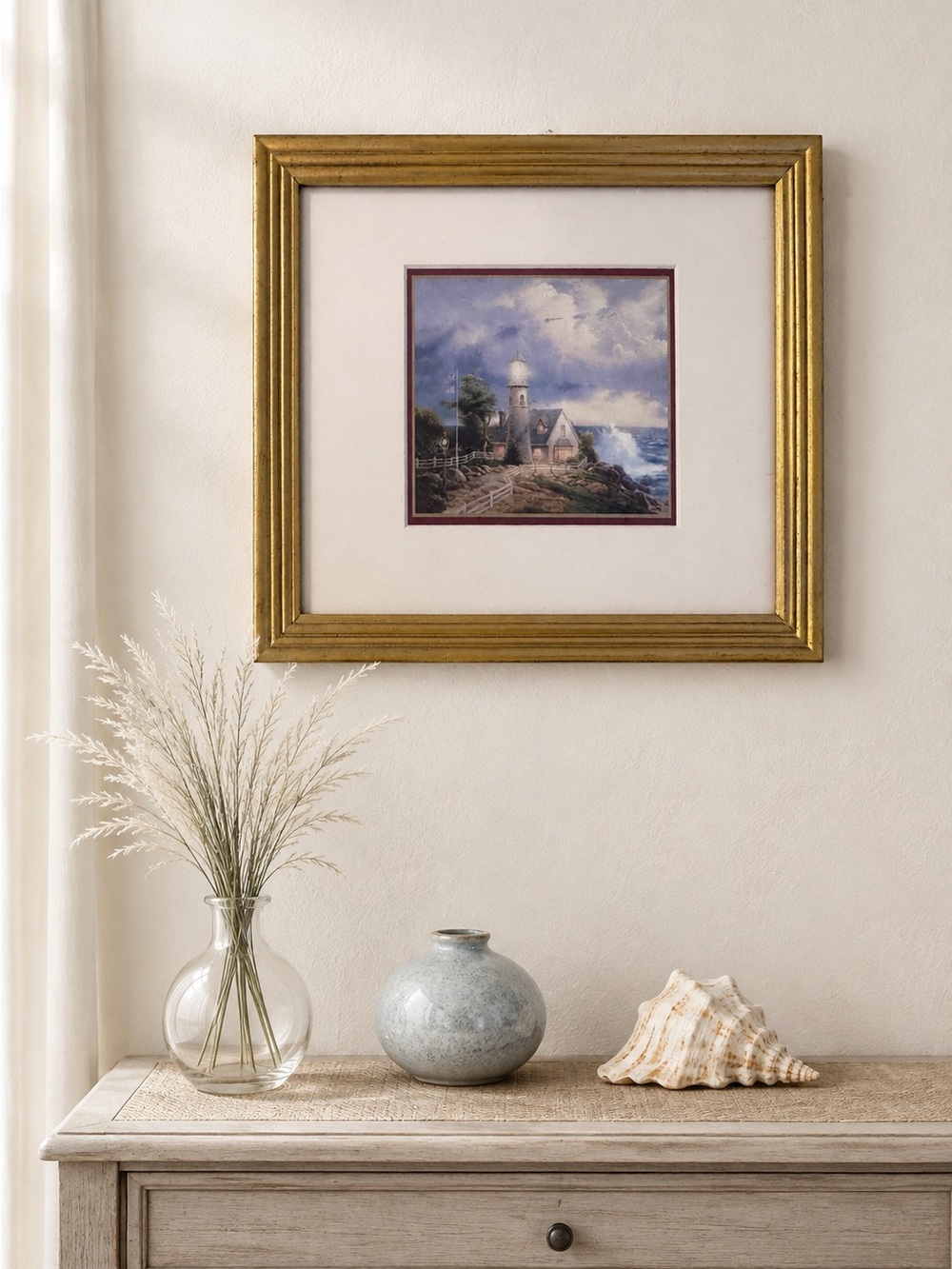 Thomas Kinkade A Light in the Storm Framed Accent Print COA Lighthouse Coastal
